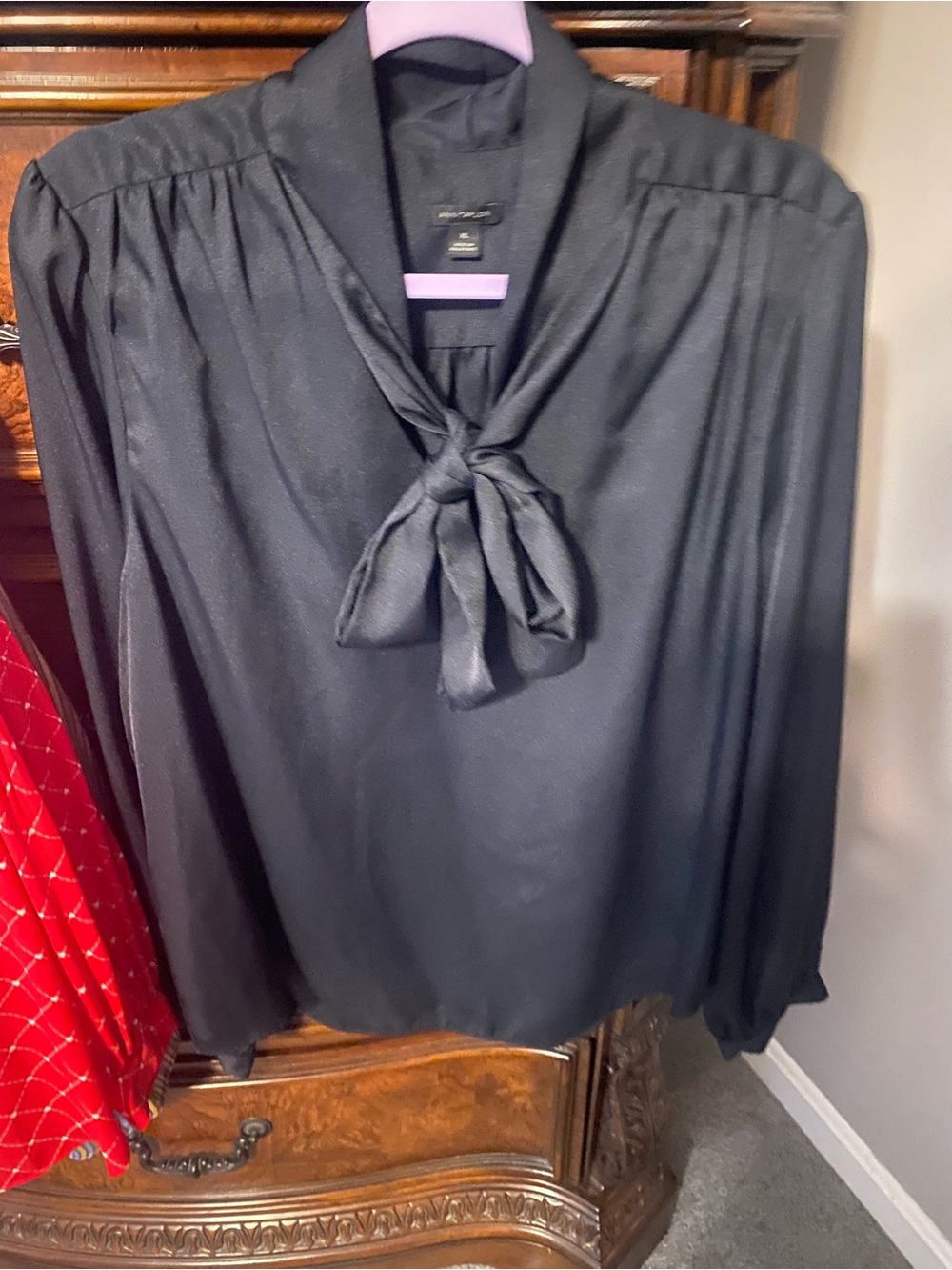 Ann Taylor Black Long Sleeve Tie Neck Blouse